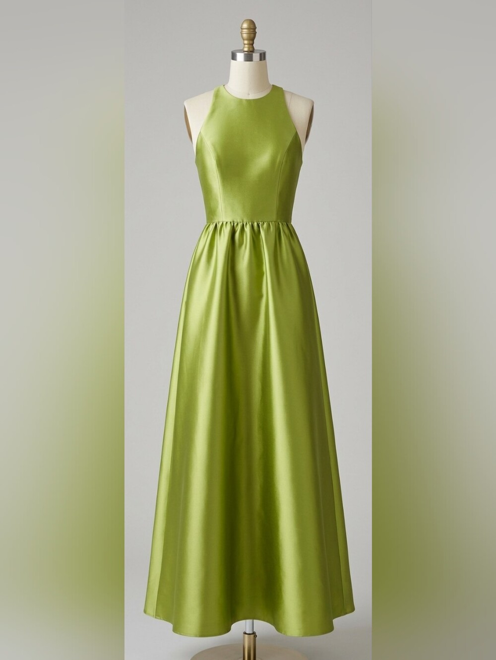 Alfred Sung Sleeveless Green Satin Prom Gown Pagent Formal Princess Party Dress